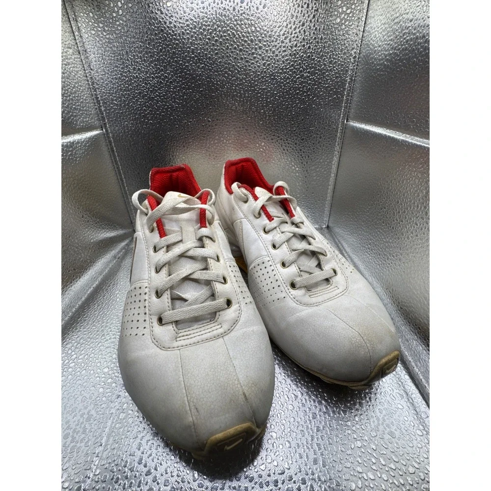 Nike Shox White Gold Red Embossed Leather Sneakers 317549-112 Womens 7